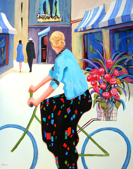 Cycling Chic, figure painting by Carolee Clark