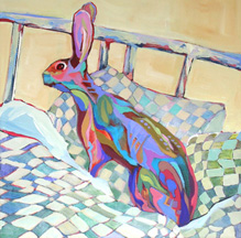 Bunny in Bed, painting by Carolee Clark